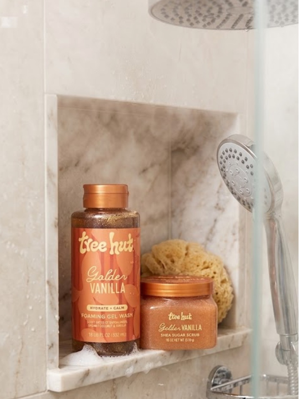Tree Hut Golden Vanilla Foaming Gel Wash & Shea Sugar Scrub - Shimmering
